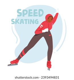 Female Character Engage in Speed Skating, A Thrilling Winter Sport, Involves Athletes Gliding Gracefully On Ice, Showcasing Exceptional Speed, Agility, And Skill. Cartoon People Vector Illustration