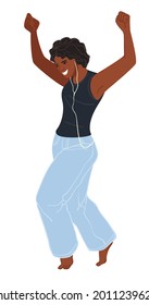 Female character enjoying music in headphones, isolated girl clubbing and partying. Activity and rest, recreation of young lady. Festive holiday or leisure, hobby of personage. Vector in flat style