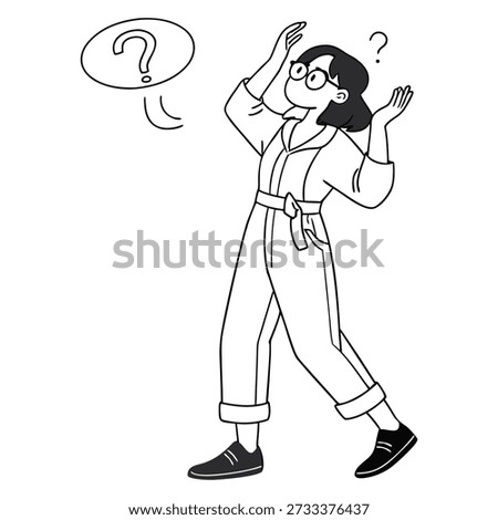 Female Character Expressing Doubt Line Art Illustration