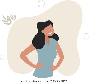 Female Character Exude Confidence And Self-assuredness Posing with Strong Postures.flat vector illustration.