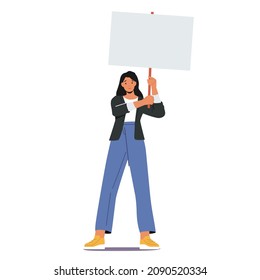 Female Character Fighting for Human Rights, Protesting Against War or Presidential Election Holding Placard on Strike or Demonstration, Woman with Protest Banner and Sign. Cartoon Vector Illustration