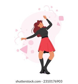 Female Character Gracefully Contorted In A Strange Challenging Pose, Radiating Strength And Flexibility. Woman Moving Body, Dance or Express Abstract Emotions. Cartoon People Vector Illustration