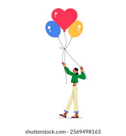 Female Character Holding Balloons In Flat Vector Illustration Symbolizing Celebration, Joy, And Festivity, Isolated On White Background.