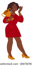 Female character holding golden prize in hands, isolated businesswoman with triumph cup boasting of success and achievement of goal. Leader or boss with trophy. Vector in flat style illustration