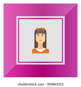 Female character icon, portrait of teenage girl with long hair, fringe and bow on head