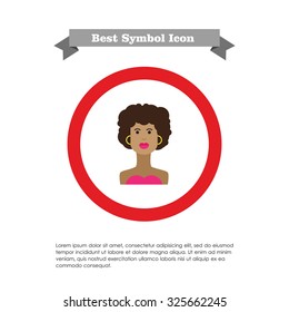 Female character icon, portrait of young African American  woman