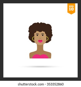 Female character icon, portrait of young African American  woman