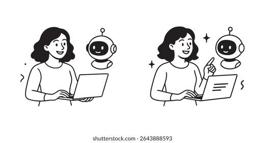 Female character interacting with artificial intelligence through laptop screen