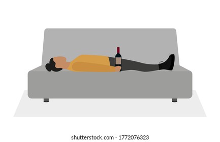 Female character lies on a sofa with a bottle of wine