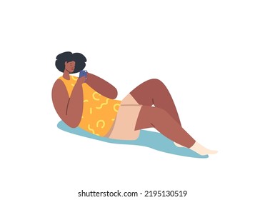 Female Character Lying with Mobile Phone Isolated on White Background. Young Woman in Bed with Smartphone, Reading Message, Chatting, Communicate in Internet. Cartoon People Vector Illustration