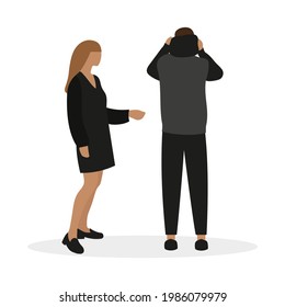 Female character and male character putting on a hood together on a white background