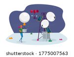 Female Character with Meteorology Probe Air Balloon on Meteo Station. Research, Probing, Monitoring Hurricane. Satellite Measurement of Earth Weather Parameters Radiosonde. Cartoon Vector Illustration