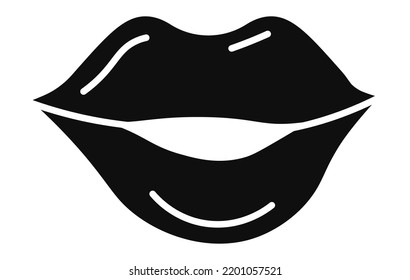 Female Character Mouth, Isolated Lips Of Women. Black Mouth, Monochrome Body Part. Talking Or Seducing, Sticker Or Emoticon For Communication In Social Media. Playful Emoji. Vector In Flat Style