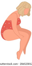 Female character on summer vacation, woman wearing swimming suit sitting and rest. Relaxation and fun by seaside, outdoors activities and seasonal recreation. Vector in flat style illustration