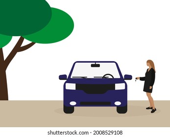 Female character opens the car outdoors