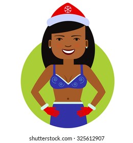 Female character, portrait of African American woman wearing Christmas fancy dress