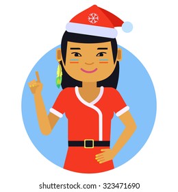 Female character, portrait of Asian teenage girl wearing Santa costume