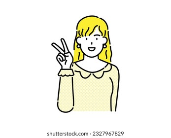 Female character in a positive pose with arms raised in joy.
