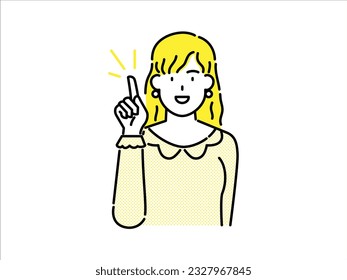 Female character in a positive pose with arms raised in joy.
