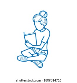 weibliche Figur, die ein Buch liest Vektorbilder für Symbol und Illustration