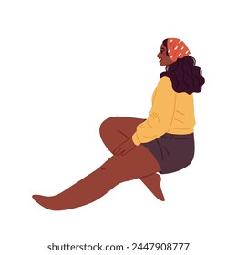 Personaje femenino sentado. Ilustración plana de Vector.