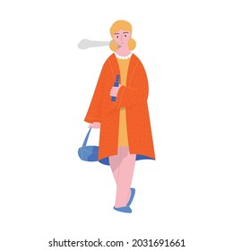 Female character smoking electronic cigarette flat vector illustration