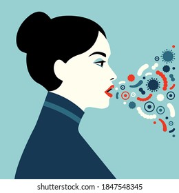 Female character sneezing and coughing. Vector illustration in a flat style