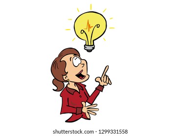 Female character Sophie has an idea represented by a light bulb. 