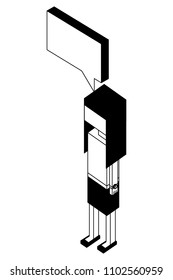 female character with speech bubble isometric