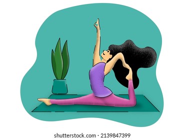 Female Character Sports Activities. People Doing Sports, Yoga Workout, Fitness, Exercise Pose, Stretching, Healthy Lifestyle, Leisure. Cartoon Flat Vector Illustration