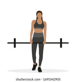 Female character in sportswear holding a barbell