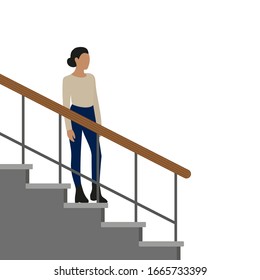 Female character stands on the step of the stairs