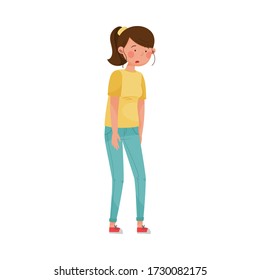 Female Character With Symptom Of Diabetes Such As Fatigue Vector Illustration