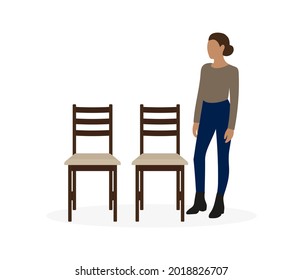 Female character and two chairs on a white background