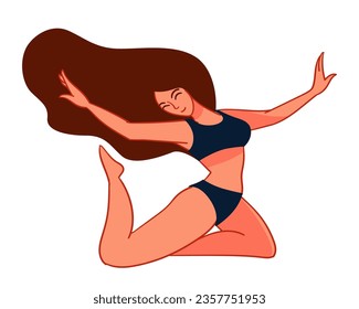 Female character in underwear, wearing bra and panties. Isolated girl in swimwear, active and tender personage. Beauty routine and care for body wellness and wellbeing. Vector in flat styles