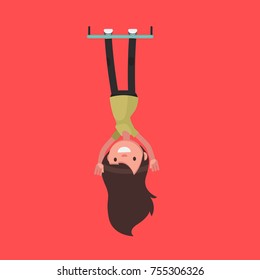 Female character upside down: Vector illustration.
