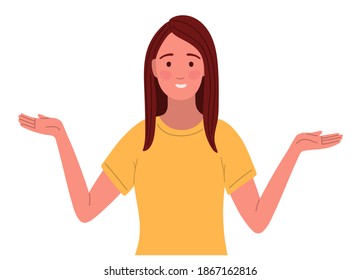 female character vector illustration isolated on white background. woman choosing between two alternatives. Girl with balancing hands, life balance and Choice concept, Problem of Making right option