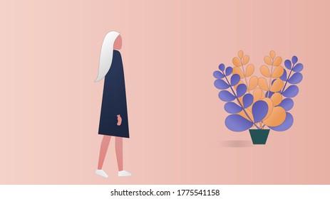 El personaje femenino está caminando en el trabajo