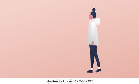 The female character is walking at work.Eps10 vector