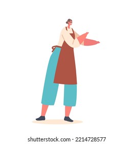 Female Character Wear Apron Isolated on White Background. Waitress, Housewife, Barista or Chief Woman Wear Uniform for Working. Happy Positive Person. Cartoon People Vector Illustration