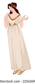 Female character wearing greek dress, isolated woman living in ancient greece. Personage showing clothing and fashion of old times. Classic outfits and historical apparels. Vector in flat style