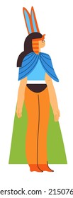 Female character wearing traditional clothes for ancient Egypt civilization. Isolated princess or goddess with crown. Queen in dress and fashionable hairstyle. Culture and heritage. Vector in flat