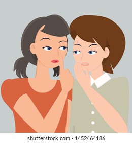 Female character whispering. Communication concept. Vector illustration.