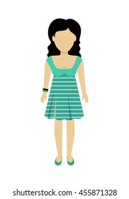 Female character without face in green dress vector in flat design
