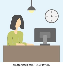 Personaje femenino trabajando en la oficina al estilo de las caricaturas planas