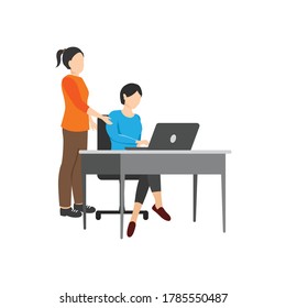 female character works in the office with her partner vector