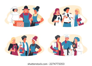 Female characters of different occupations groups collection. Women professionals cartoon characters set, flat vector illustration isolated on white background.