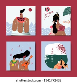Female characters enjoying summertime collection vector