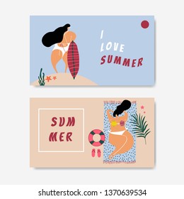 Female characters enjoying summertime collection vector