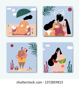 Female characters enjoying summertime collection vector